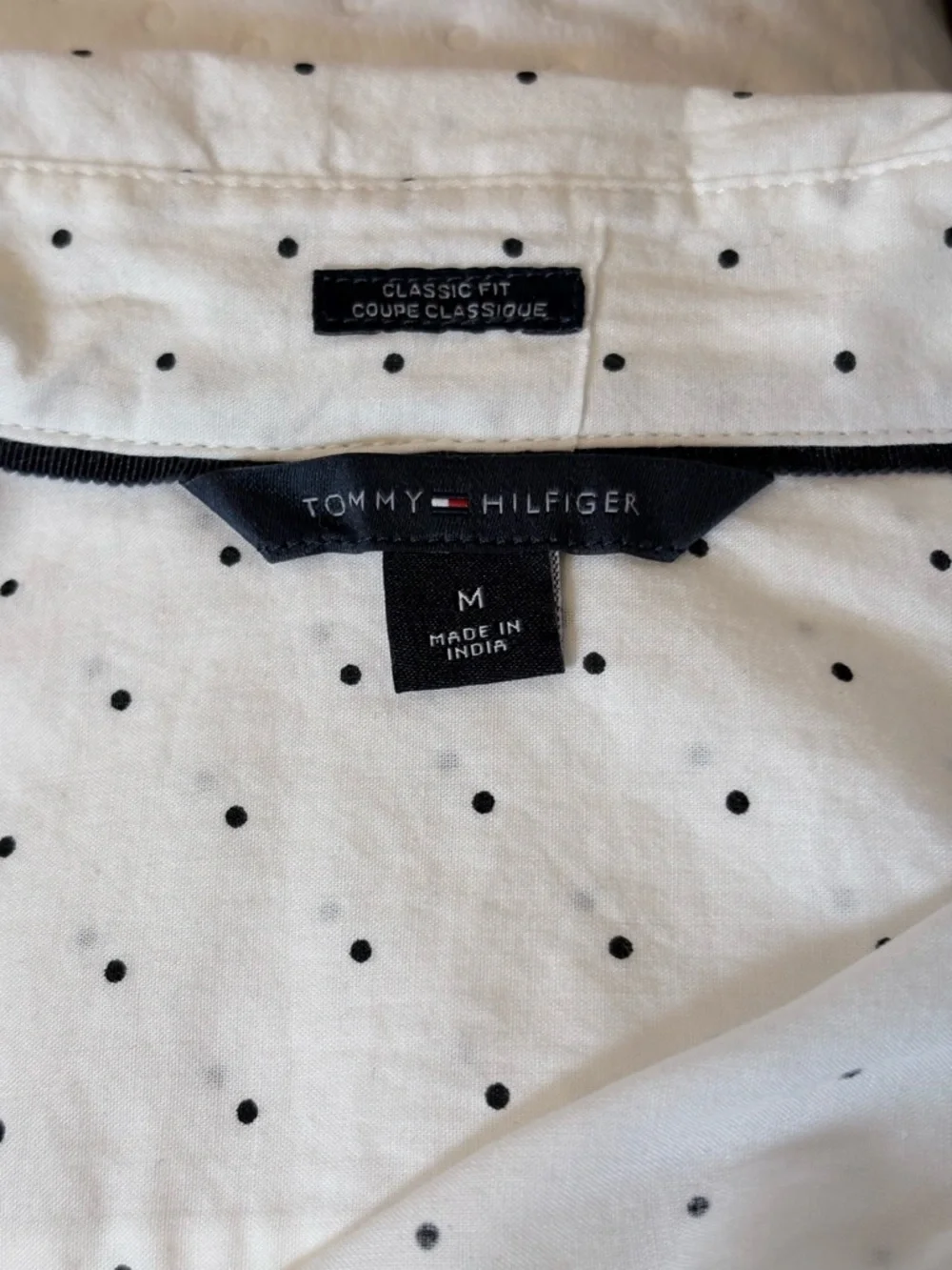 Tommy Hilfiger Polka Dot Button Down Shirt White Black Classic Preppy Blouse Med - Picture 7 of 13